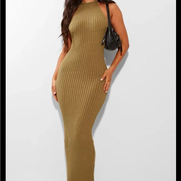 PrettyLittleThing | Dresses | Nwt Olive Knitted Open Back Maxi Dress |  Poshmark